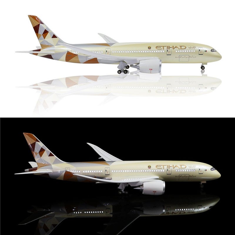 24-Hours 18â€ 1:130 Scare Hobby Airplane Model Etihad B787 Plane Model Diecast Planes with LED Light(Touch or Sound Control) for Decoration or Gift - Image 5